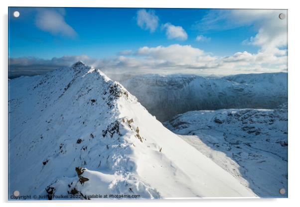 Striding Edge in winter, Helvellyn, Lake District Acrylic by Justin Foulkes
