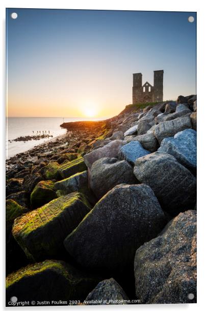 Reculver Towers, at sunrise, Kent Acrylic by Justin Foulkes