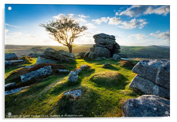 Emsworthy Rocks, Dartmoor  Acrylic by Justin Foulkes