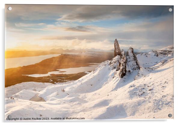 Winter sunrise, The Old Man of Storr, Isle of Skye Acrylic by Justin Foulkes