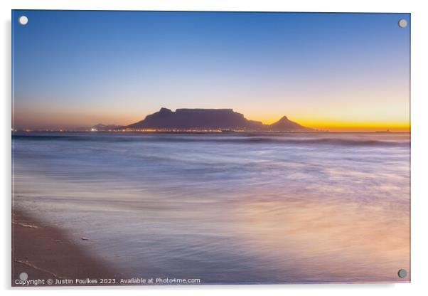 Table Mountain at sunset, from Bloubergstrand, Cape Town Acrylic by Justin Foulkes