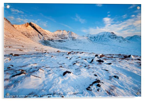 Beinn Alligin at sunrise, Torridon, Highland, Scot Acrylic by Justin Foulkes