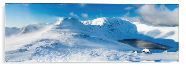 Striding Edge winter panorama, Helvellyn Acrylic by Justin Foulkes