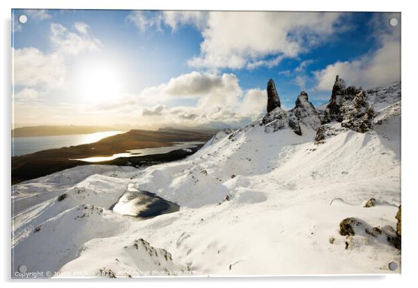 The Old Man of Storr, in winter, Skye, Scotland Acrylic by Justin Foulkes