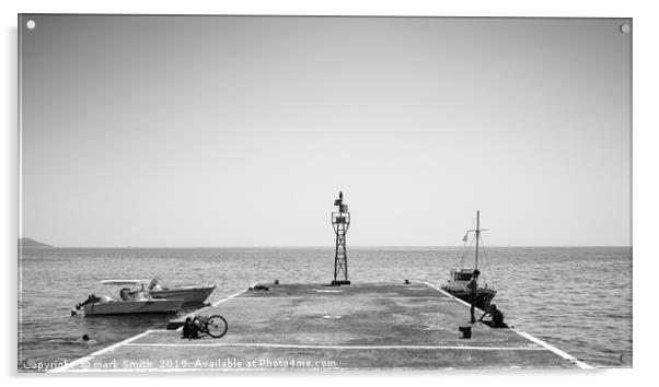 Boys on the pier Acrylic by mark Smith