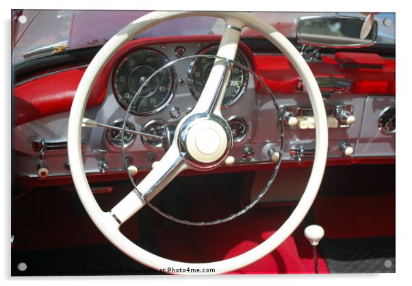 vintage car steeling wheel and dashboard Acrylic by goce risteski