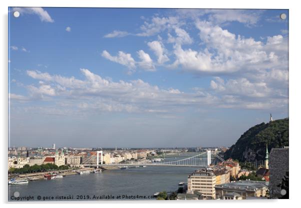 Gellert hill and Elisabeth bridge Budapest citysca Acrylic by goce risteski