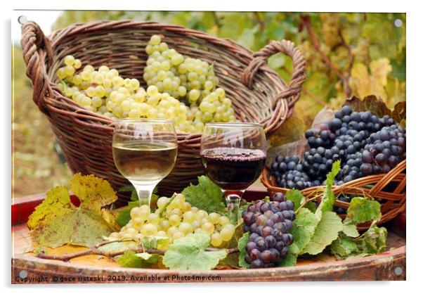red and white wine with grape autumn season Acrylic by goce risteski