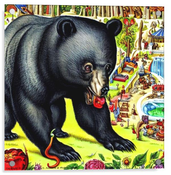 Black Bear (in the style of,Hieronymus Bosch) 2 Acrylic by OTIS PORRITT