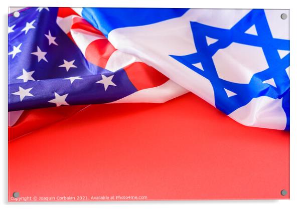 A flag of the United States and Israel, allied countries, with c Acrylic by Joaquin Corbalan