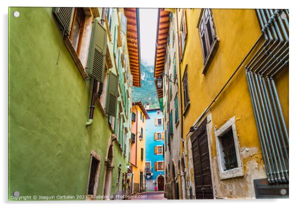 Narrow and colorful streets in a typical Italian village on the  Acrylic by Joaquin Corbalan