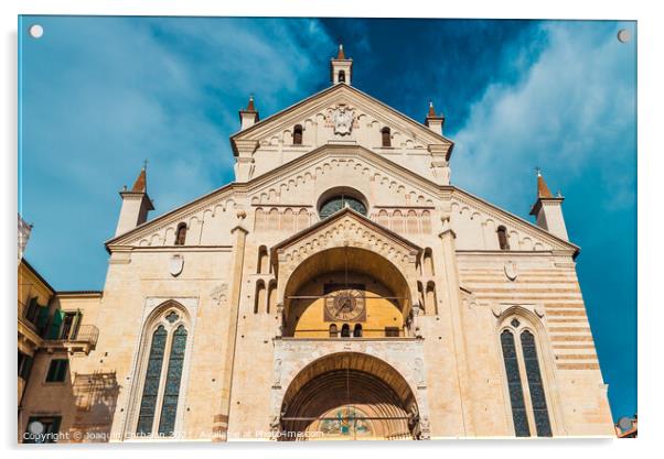 Main facade of the Verona Cathedral, illuminated by the sun. Acrylic by Joaquin Corbalan