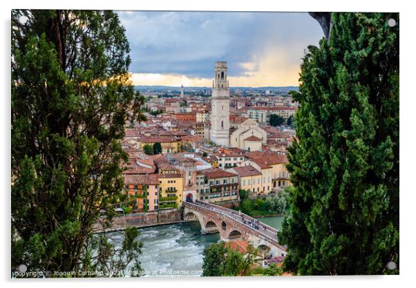 Panoramic from the top of the Castle of Verona, with a view of t Acrylic by Joaquin Corbalan