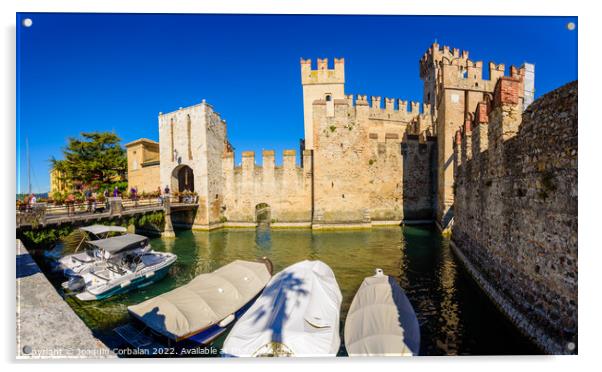 Sirmione, Italy - September 28, 2021: Boats moored next to Sirmi Acrylic by Joaquin Corbalan