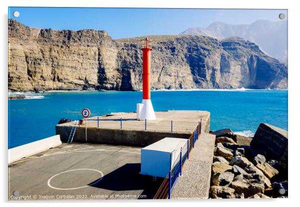 Entrance to the mouth of the port of Agaete with the beautiful c Acrylic by Joaquin Corbalan