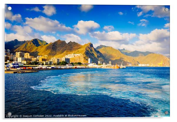 Coast and port of Santa Cruz de Tenerife, from the sea. Acrylic by Joaquin Corbalan