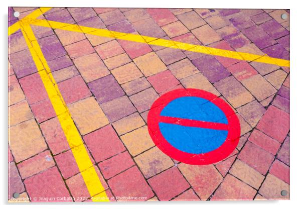 Traffic sign painted on the ground no parking. Acrylic by Joaquin Corbalan
