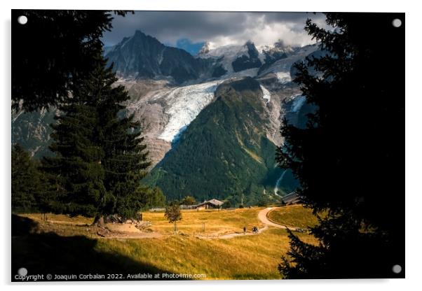 Beautiful scene of a sunny plain with snowy mountains and alpine Acrylic by Joaquin Corbalan