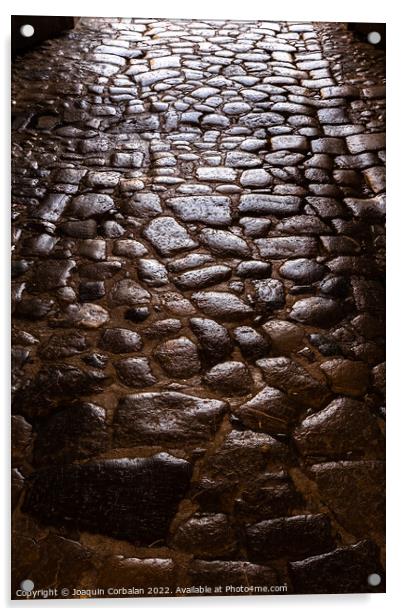 Ancient roman pavement with smooth stones, background and textur Acrylic by Joaquin Corbalan