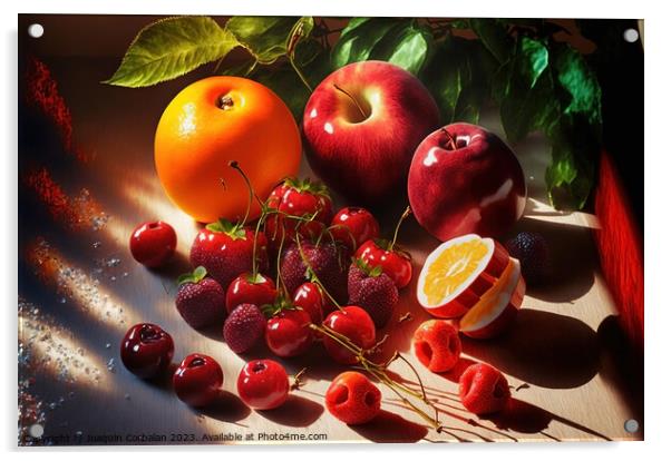 Summer season fruits pictorially arranged, painted with natural  Acrylic by Joaquin Corbalan
