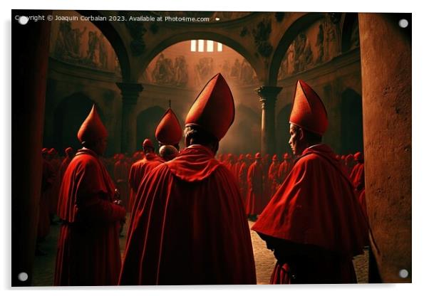 Gathered cardinals and bishops discuss the election of a new Pop Acrylic by Joaquin Corbalan