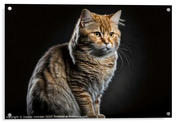 Portrait of a furry, calm cat posing on a black background. Ai g Acrylic by Joaquin Corbalan