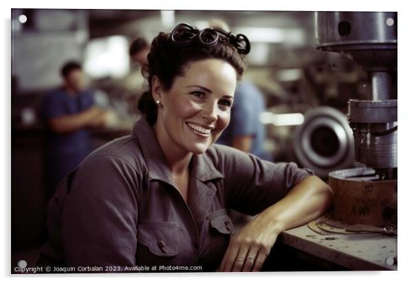 Portrait of a woman at her job, a worker in a mechanical worksho Acrylic by Joaquin Corbalan