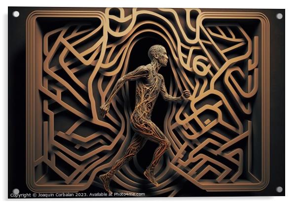 Human man locked in a maze, mental illness concept. Ai generated Acrylic by Joaquin Corbalan
