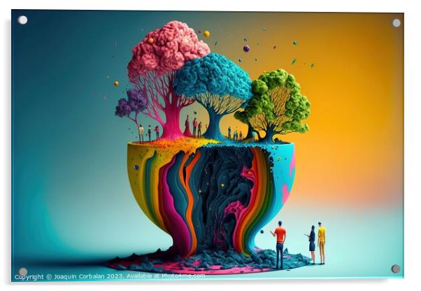 colored trees in a world of spilled liquid paint, concept of pol Acrylic by Joaquin Corbalan