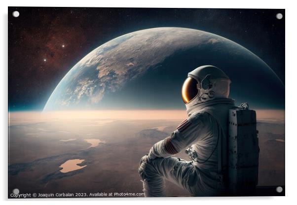 An astronaut explores new planets, science fiction illustration. Acrylic by Joaquin Corbalan