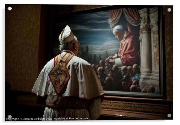 The pope, a religious man, with his back turned, l Acrylic by Joaquin Corbalan
