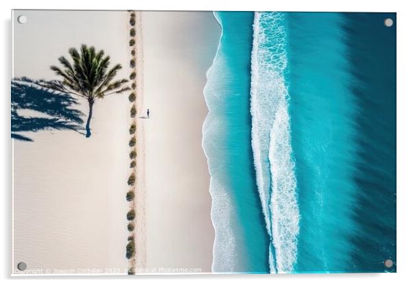 Aerial view of the beach waves hitting the sand. Ai generated. Acrylic by Joaquin Corbalan