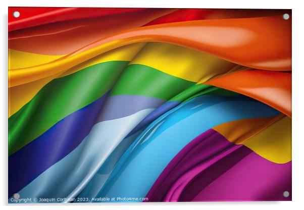 A colorfully designed rainbow flag featuring gay pride. Acrylic by Joaquin Corbalan