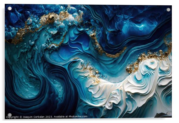 Beautiful artistic abstract creation of soothing blue wavy tones Acrylic by Joaquin Corbalan