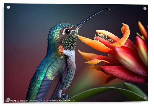 Beautiful brightly colored hummingbird, blurred ba Acrylic by Joaquin Corbalan