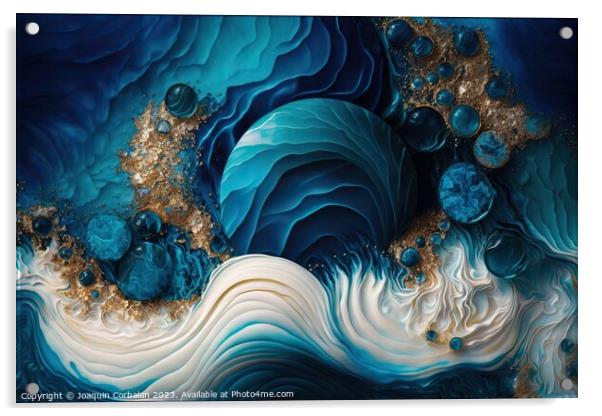 Artistic drawing of an abstract sea with metaphorical blue waves Acrylic by Joaquin Corbalan