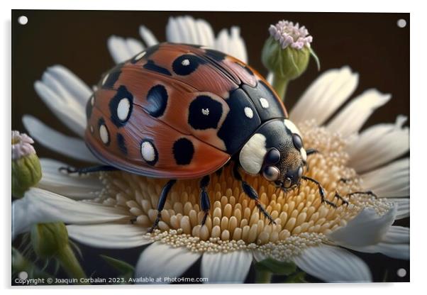 Macro of a ladybug on a flower. Ai generated. Acrylic by Joaquin Corbalan