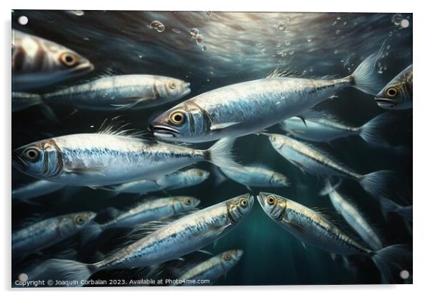 School of sardines in the ocean. Ai generated. Acrylic by Joaquin Corbalan