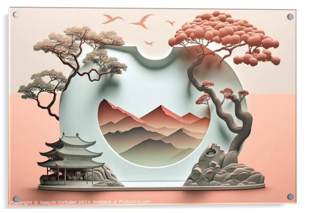 China, Tourist postcard of landscape topics, simple flat design  Acrylic by Joaquin Corbalan