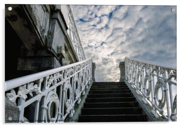 Ancient decorated staircase with beautiful handrails goes up tow Acrylic by Joaquin Corbalan