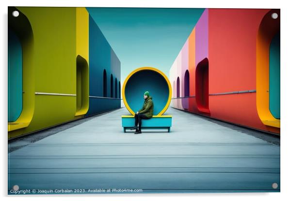 Concept of incongruous loneliness, people alone in a colorful se Acrylic by Joaquin Corbalan