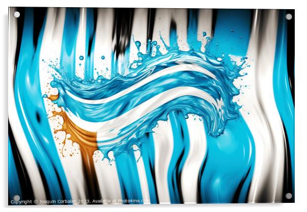 Argentinian flag, drawn with liquid acrylic. Ai generated. Acrylic by Joaquin Corbalan