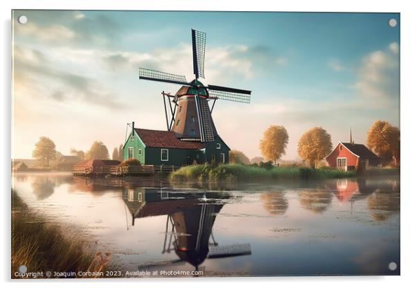 A timeless Dutch countryside scene with iconic windmills and ser Acrylic by Joaquin Corbalan