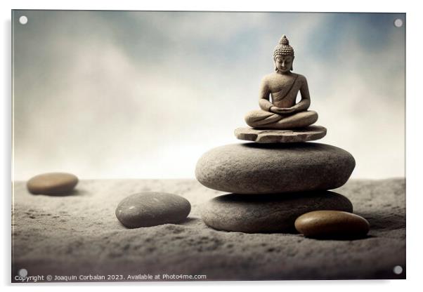 A simple composition of balanced rocks invites peaceful contempl Acrylic by Joaquin Corbalan