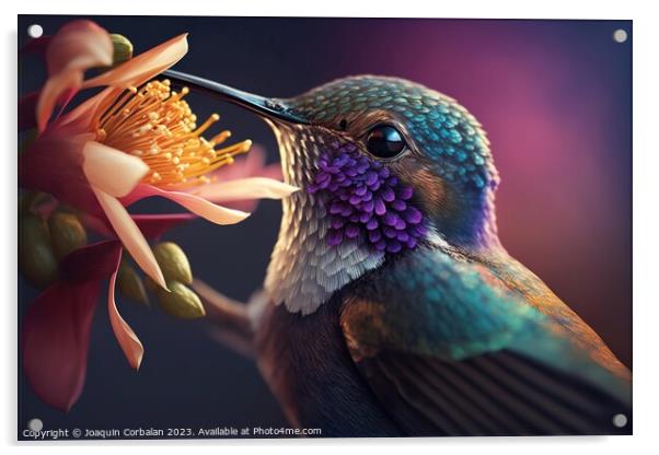 Beautiful brightly colored hummingbird, blurred background. Ai g Acrylic by Joaquin Corbalan