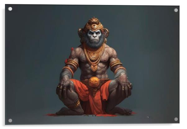 Representation of Hanuman, Hindu monkey god. Ai generated. Acrylic by Joaquin Corbalan