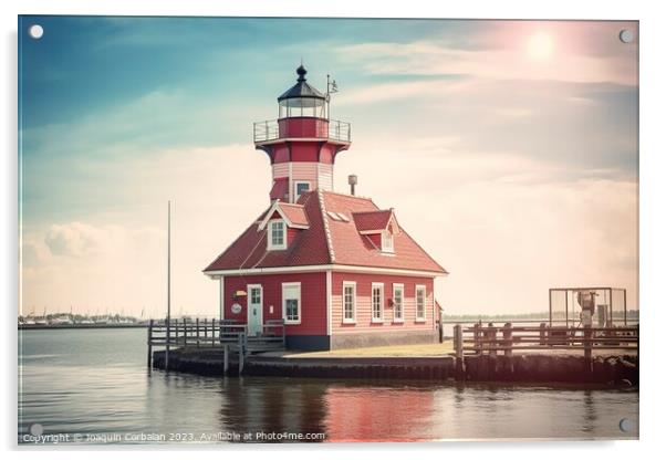 The famous Paard lighthouse at the end of a jetty. Ai generated. Acrylic by Joaquin Corbalan