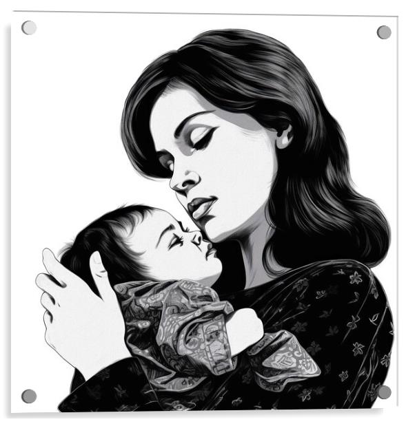 Artistic illustration of a mother with her baby, watercolor painting. Ai generated. Acrylic by Joaquin Corbalan