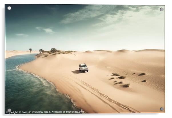 The powerful SUV carves its way through the rolling sand dunes o Acrylic by Joaquin Corbalan