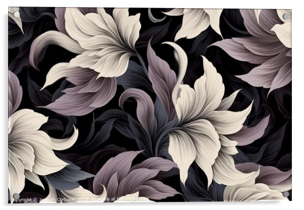 Design of a retro monochrome floral background.Ai generated Acrylic by Joaquin Corbalan